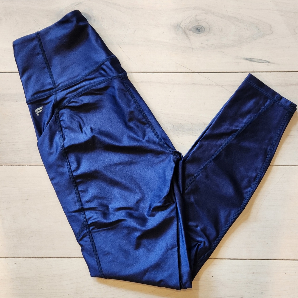 Shiny Navy Blue Fabletics Leggings Yoga Pants with pockets
